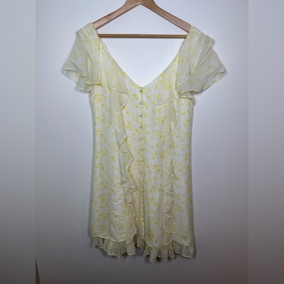 CINQ à Sept Silk Pale Yellow Floral Ruffle Georgia Dress Size 10 - Picture 2 of 8